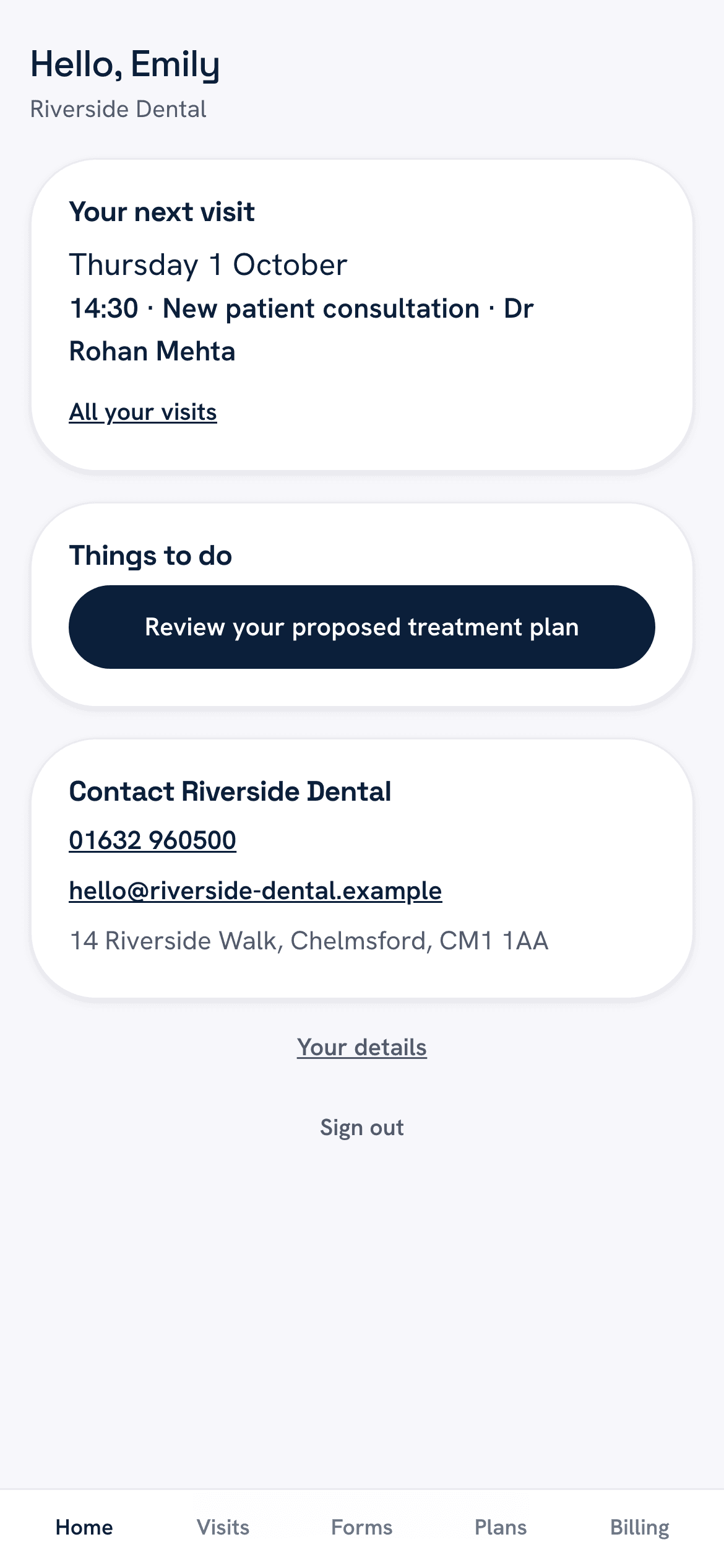 The patient portal home on the phone